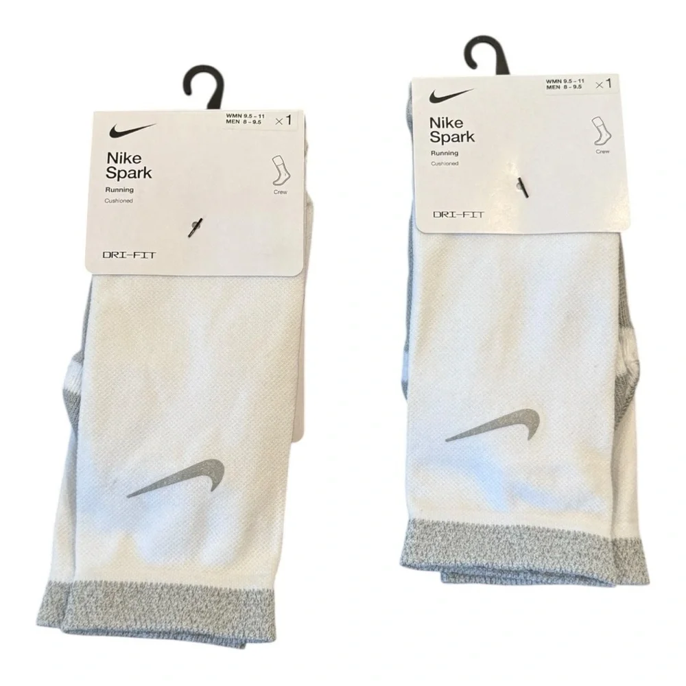 NIKE Dri-FIT Spark Cushioned Running Crew Sock 2 Packs Size 9.5-11W NEW